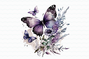 Flower Butterfly Watercolor Clipart