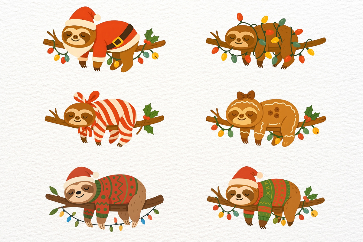 Funny Christmas Sloth Clipart, a Seasonal Illustration by Nicolle's Colorful Art (Photo 4 of 6)