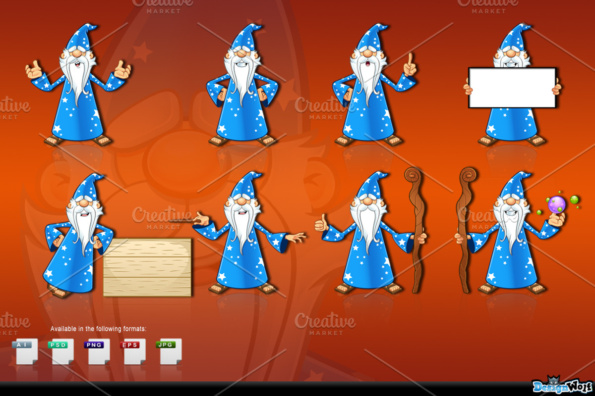 Blue Old Wizard Character, an Illustration by DesignWolf (Photo 2 of 2)