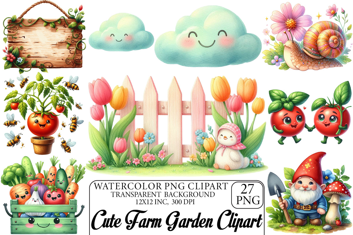 Cute Farm Garden Clipart, an Illustration by DreamPrint404 (Photo 1 of 6)