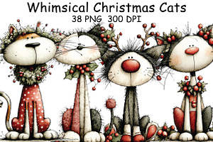 Whimsical Christmas Cats Clipart, an Illustration by CraftArtStudio