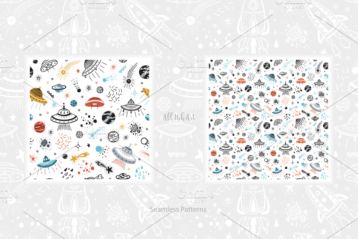Space Seamless Patterns and Cliparts, a Pattern Graphic by AllNikArt (Photo 7 of 8)