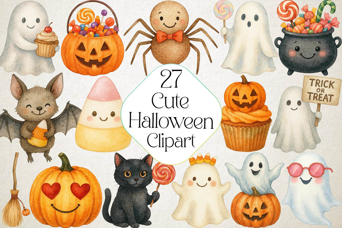 Cute Halloween Clipart, an Illustration by DreamPrint404 (Photo 1 of 3)