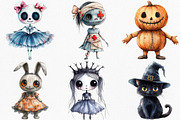 Watercolor Halloween Doll Clipart, an Illustration by Canvas Craft (Thumbnail 3 of 8)