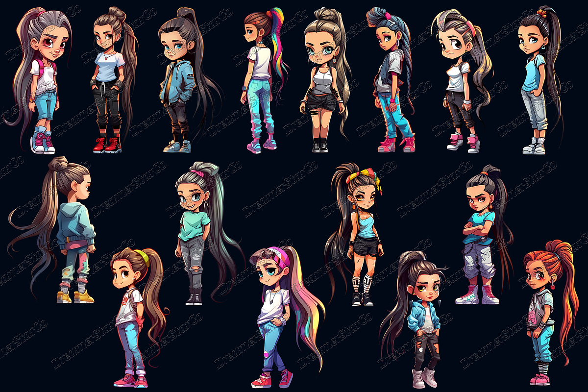 Cute Ponytail Girls Clipart, an Object Graphic by DreamerStarCo (Photo 3 of 7)