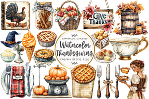 Vintage Thanksgiving Clipart, an Illustration by OK Design
