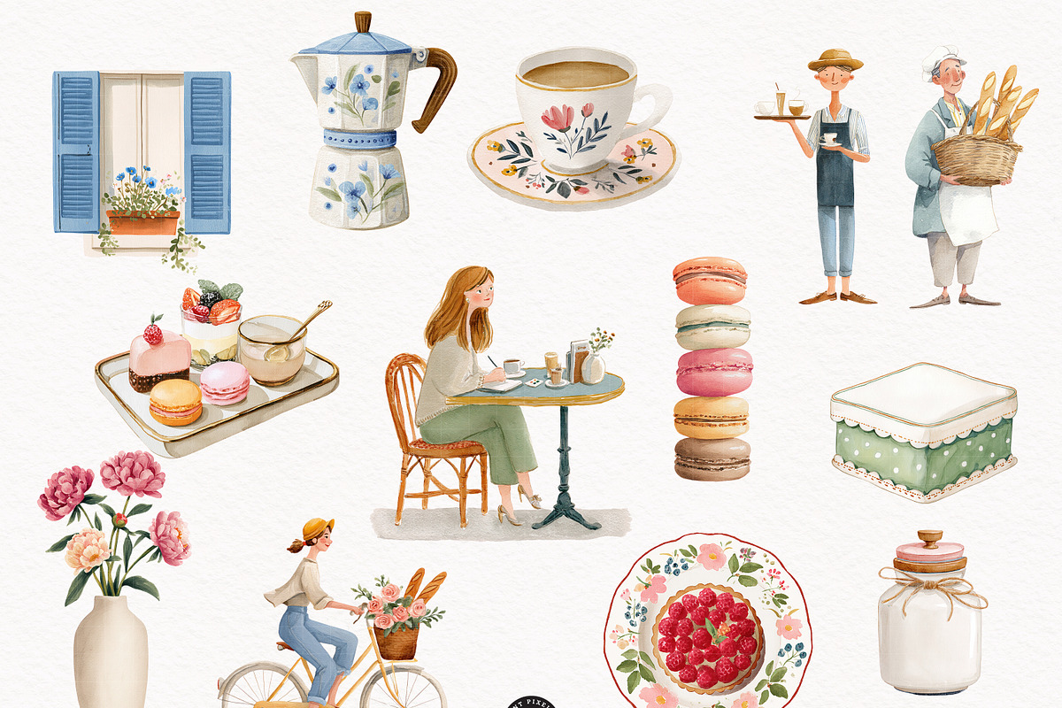 French Cafe Clipart - Cafe de Paris, a Decorative Illustration by PaintPixelCo (Photo 2 of 14)