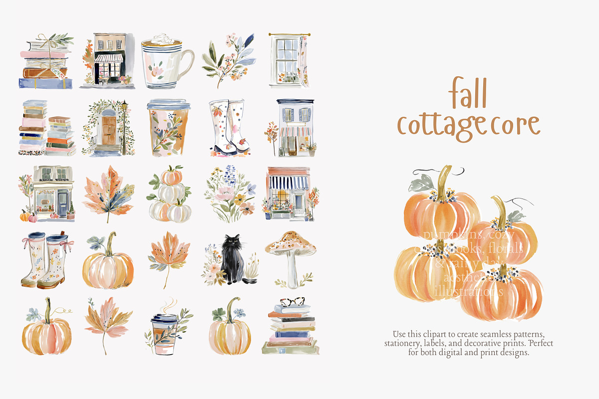 Fall cottagecore clipart set, a Decorative Illustration by Patishop Art (Photo 6 of 10)