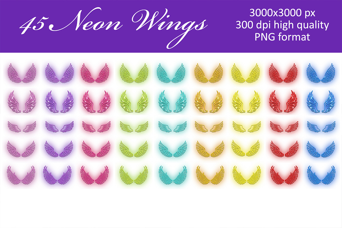 Neon Angel Wings Overlays, an Object Graphic by VligCreativeStudio (Photo 6 of 6)