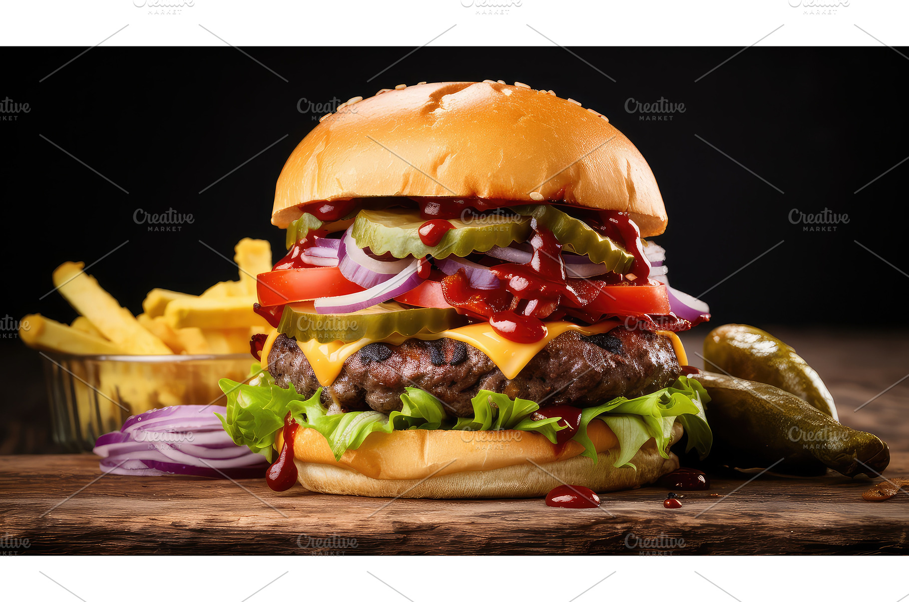 tasty american burger food third ai, a Food & Drink Photo by pikepicture