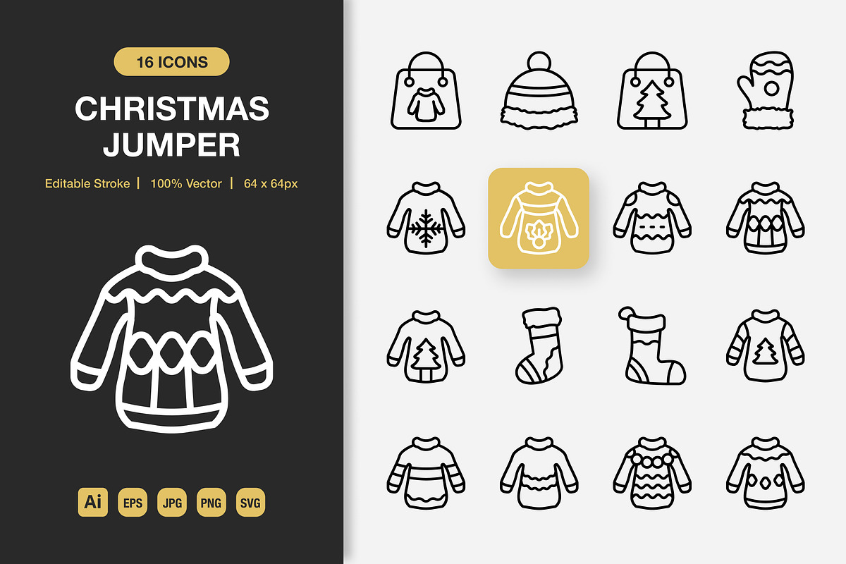 Christmas Jumper Outline Icons, an Outline Icon by Spacepixel Creative