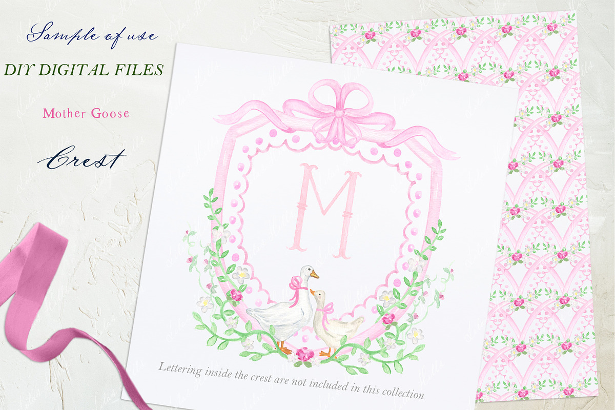 Mother Goose Pink Watercolor Crest, a Graphic by LABFcreations (Photo 3 of 5)