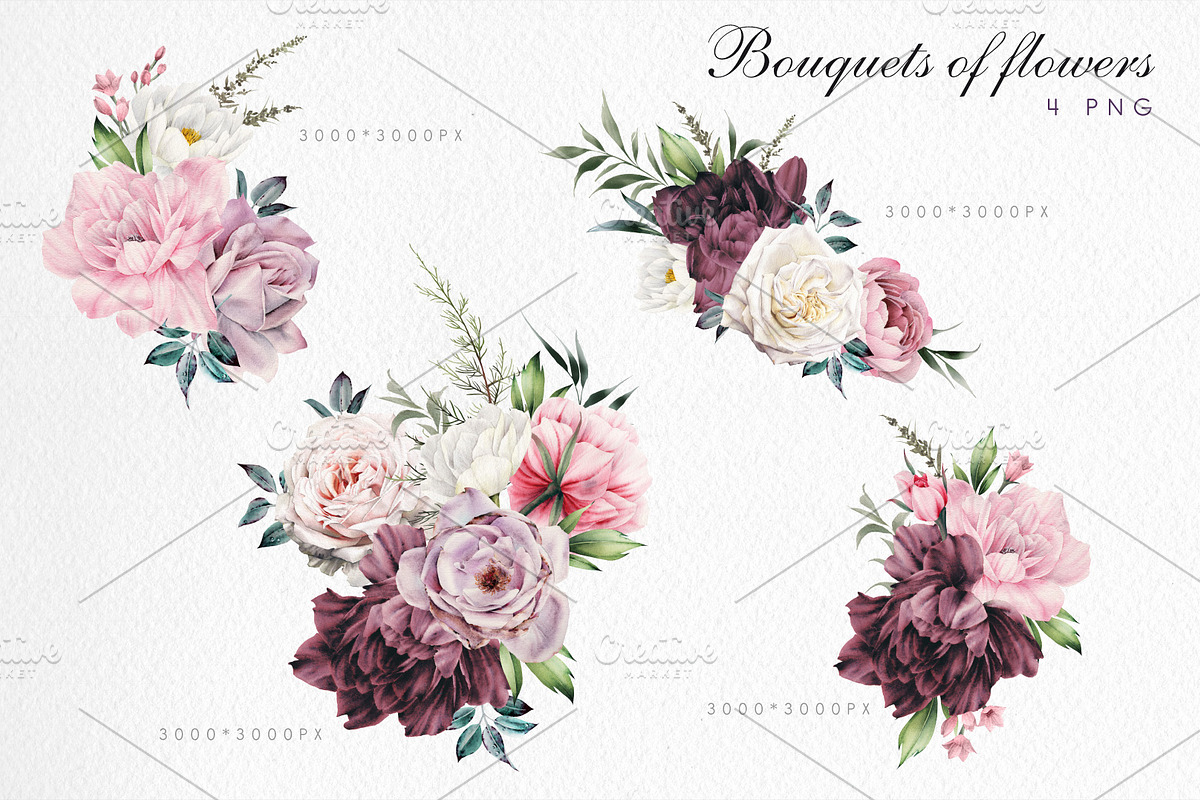 Watercolor Floral Bundle, a Texture Illustration by ollalya (Photo 79 of 112)