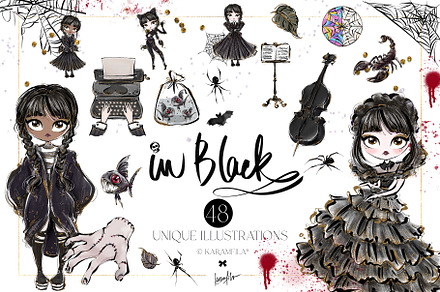 Gothic School Nerd Girl Clipart, a Seasonal Illustration by KaramfilaS