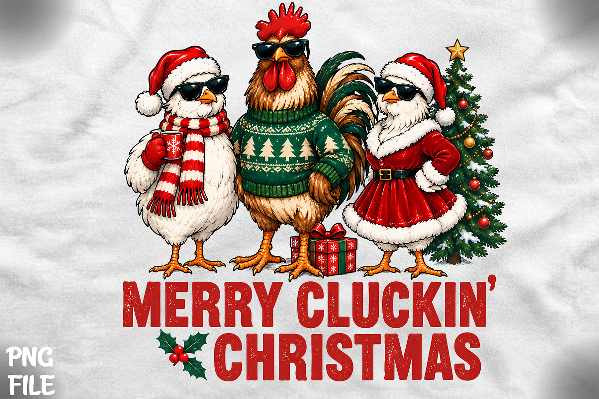 Merry Cluckin Christmas Chicken PNG, a Seasonal Illustration by CrexoraLab (Photo 1 of 4)