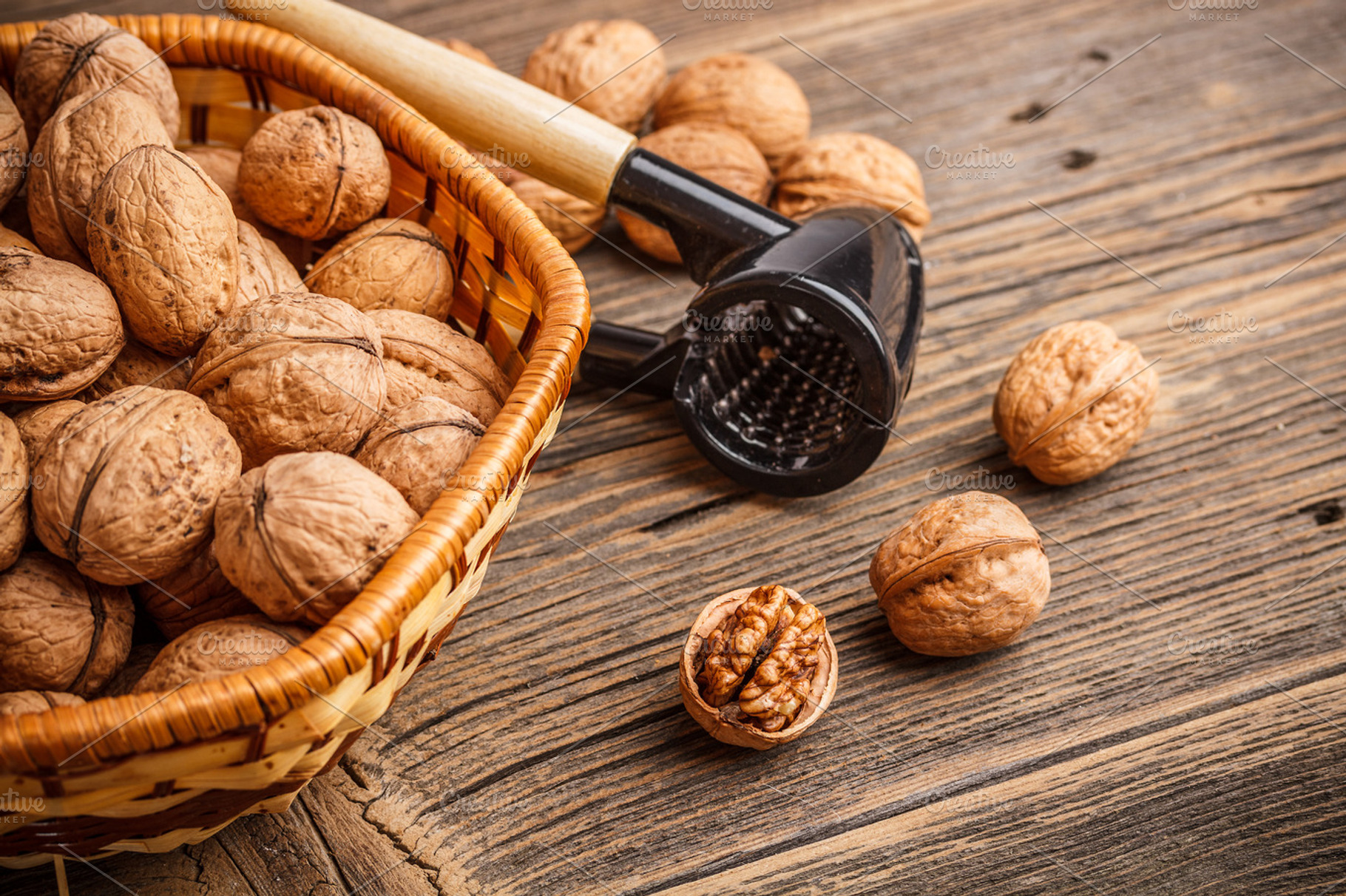 Walnuts featuring broken, brown, and close