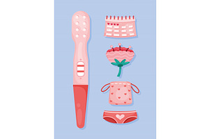 five menstruation cycle icons, an Object Illustration by studiogstock