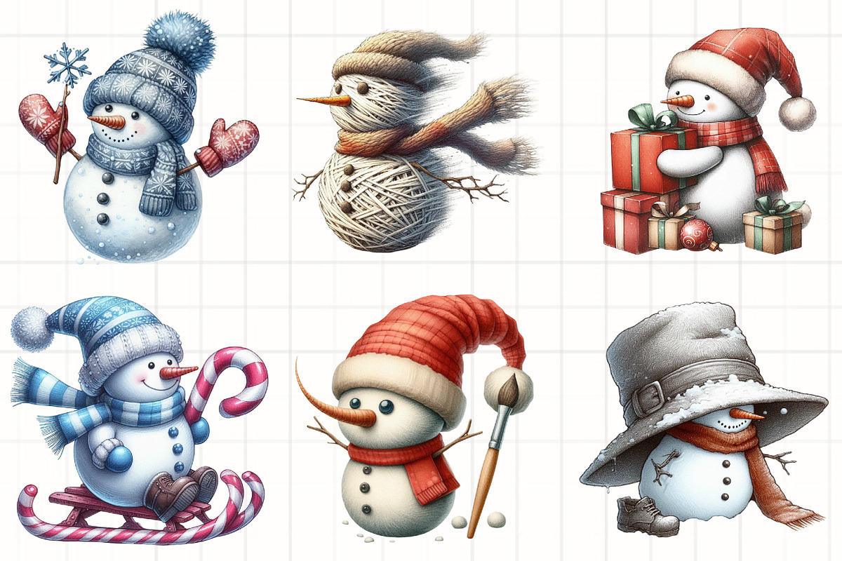 Funny Snowman Winter Hat Clipart, an Illustration by CrexoraLab (Photo 3 of 5)