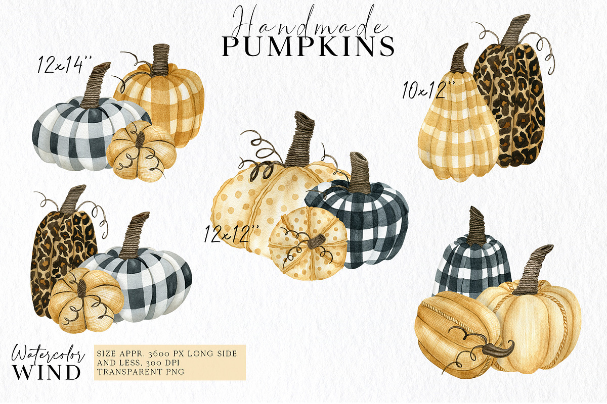 Checkered fall pumpkin clipart -30%, an Illustration by Ksenia Shmakova