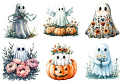 Halloween Floral Ghost Clipart, an Illustration by Daily.Designs (Thumbnail 3 of 5)