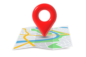 3d red pin with city map. Red, an Object Illustration by Frogella
