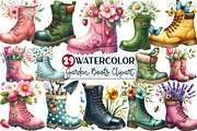 Watercolor Garden Boots Clipart, an Illustration by Rose Art (Thumbnail 1 of 7)