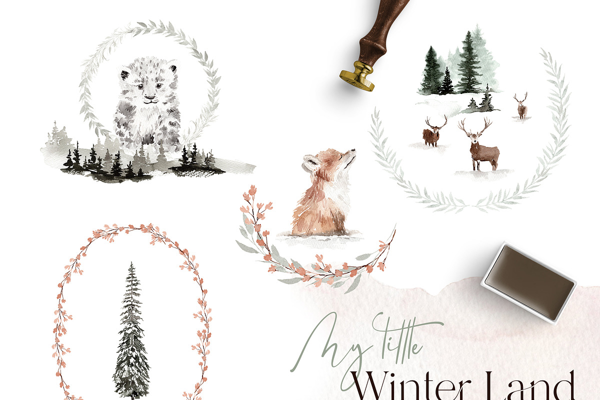 Watercolor Clipart - Winter Land, an Animal Illustration by Beigetime (Photo 4 of 12)