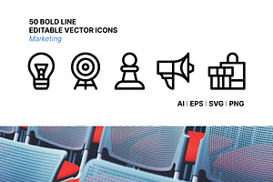 50 Marketing Icons, an Outline Icon by Side Project