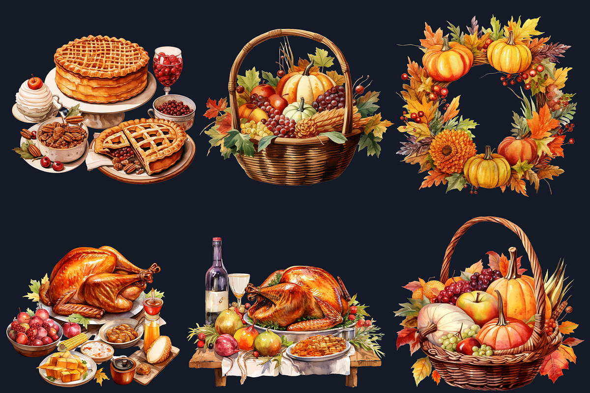 Watercolor Thanksgiving Clipart, an Illustration by GiraffeCreative (Photo 7 of 9)