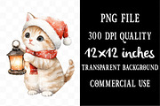 Watercolor  Kitten Christmas Clipart, an Illustration by Designking (Thumbnail 4 of 4)