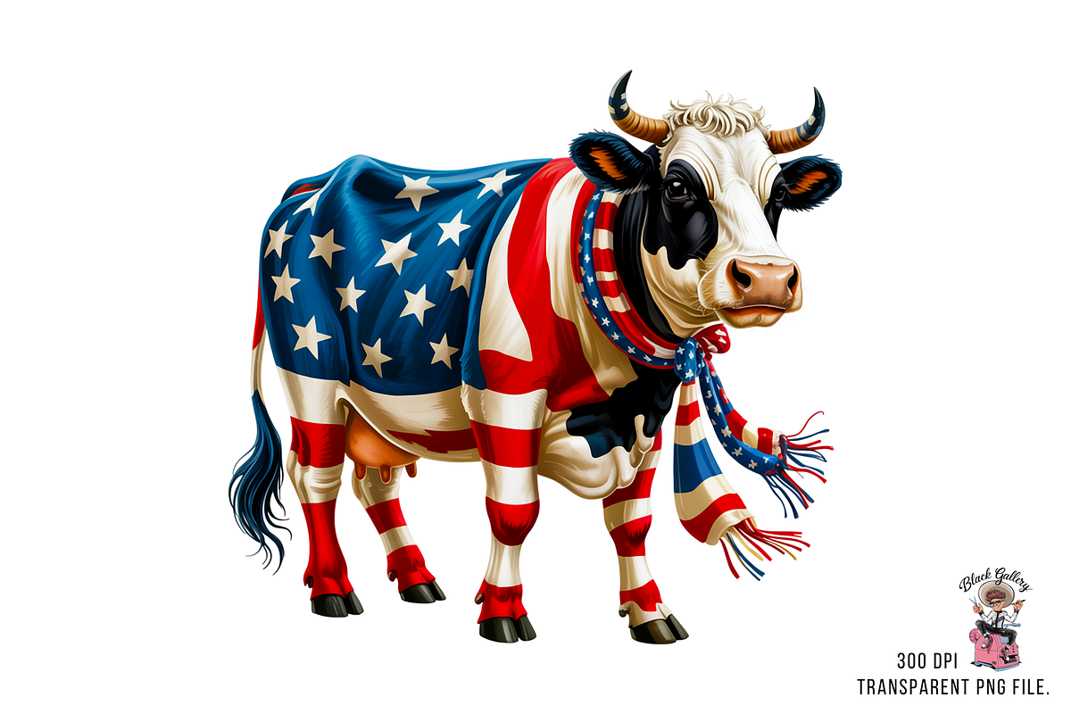 4th of July Cute Cow PNG Bundle, an Illustration by Clipart Bloom (Photo 5 of 11)