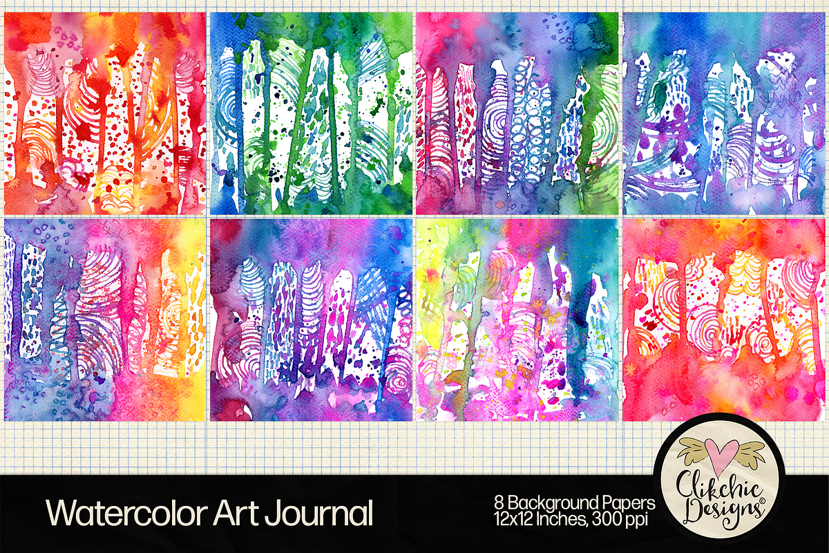 Watercolor Art Journal Backgrounds, a Texture Graphic by Clikchic Designs (Photo 2 of 10)