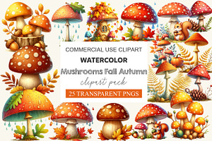Mushrooms Fall Autumn Clipart, a Work Illustration by cherrydesign