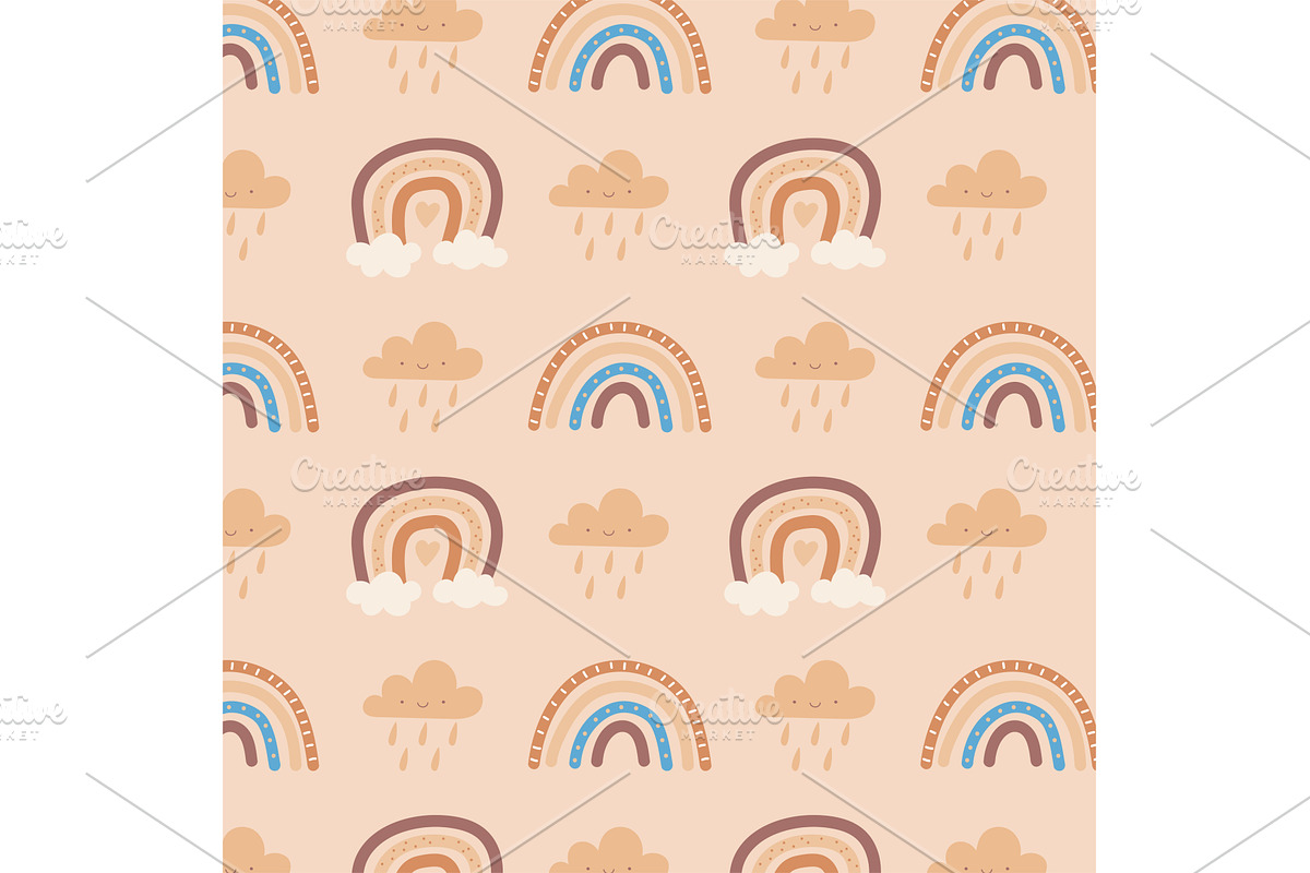 cute rainbow and clouds, a Texture Illustration by studiogstock