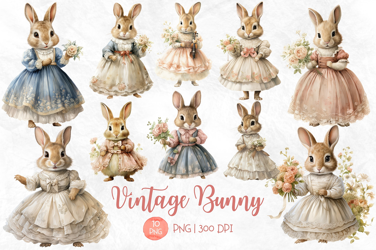 Vintage Bunny Watercolor Sublimation, an Animal Illustration by Maysa Art (Photo 1 of 5)