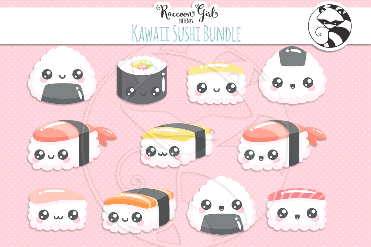 Kawaii Sushi Bundle Set, a Food Illustration by RaccoonGirl Design (Photo 2 of 3)
