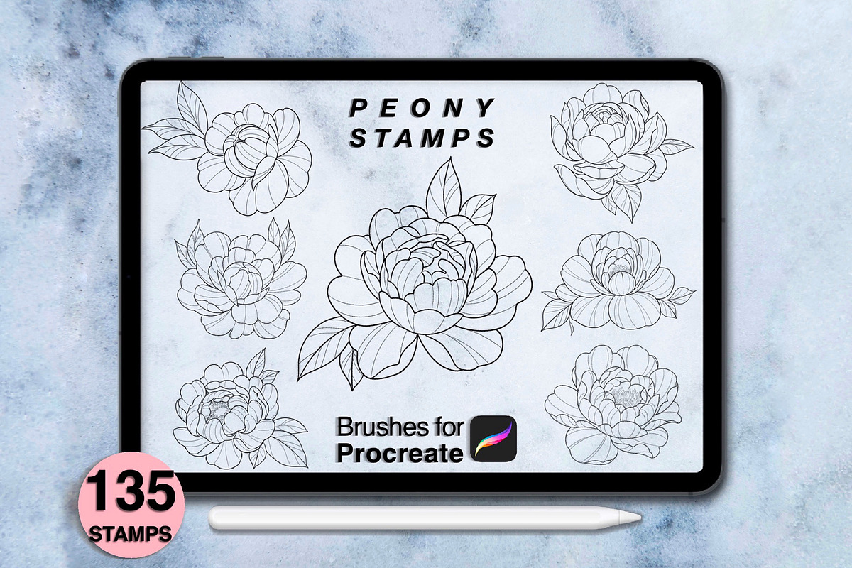 135 procreate peony stamps, a Brush Add-On by Arts For Peace (Photo 2 of 10)