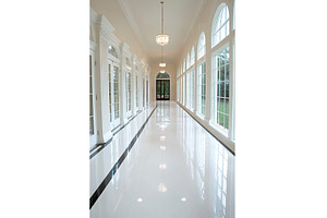 Elegant white hallway with marble, an Architecture Photo by Lermont51
