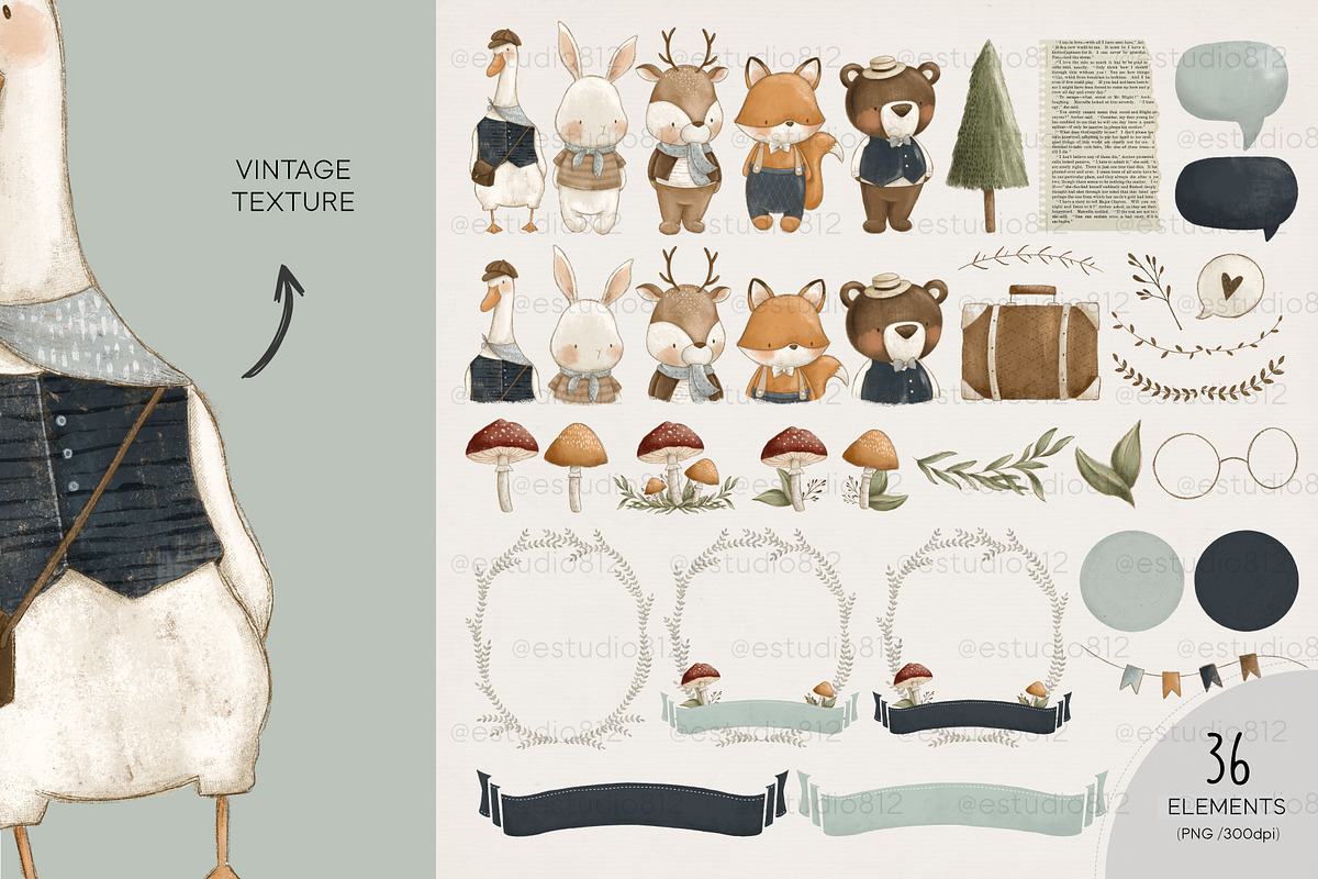 Vintage Woodland Friends, an Animal Illustration by Estudio 812 (Photo 3 of 10)