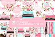 Love Typewriter Pink and Light Blue, an Illustration by Mia's Graphic Design (Thumbnail 1 of 9)