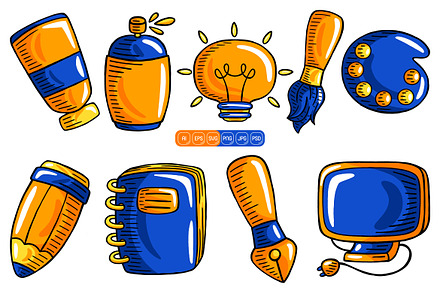 Hand Drawn Art Supplies Vector 02