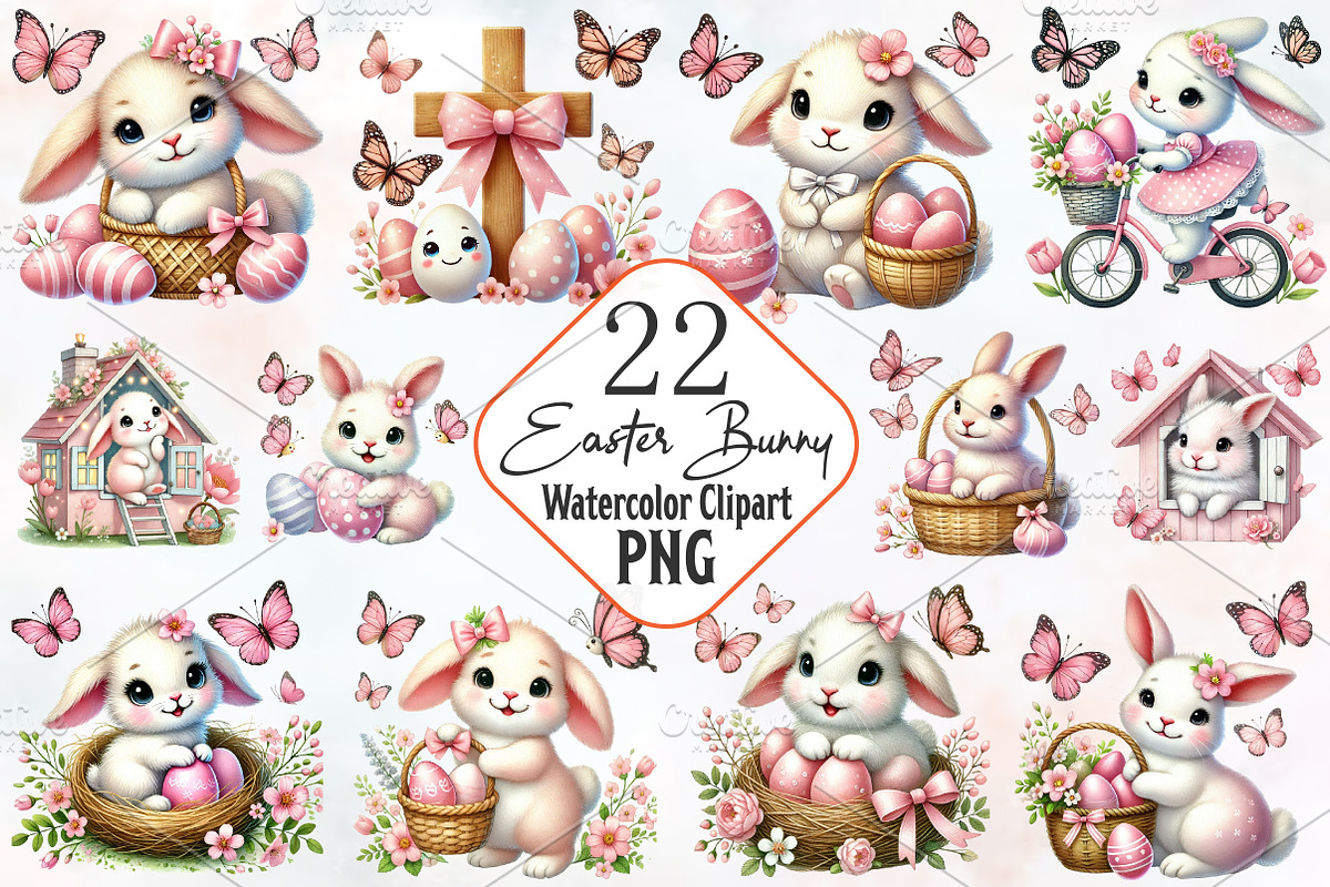 Easter clipart bundle rabbit bunny p, an Illustration by RobertsArt (Photo 1 of 7)