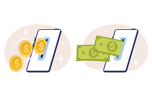 Online payment. Gold coins and cash, a Finance Illustration by Vectorbuum