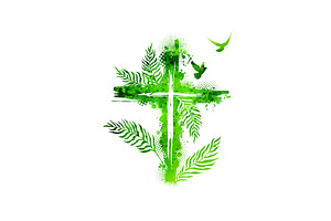 Cross with palm leaves. hand drawn, an Illustration by Nenahliadava Design