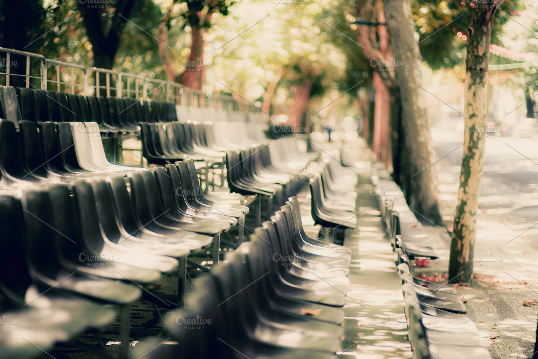 Empty Outdoor Seating Rows, an Architecture Photo by SkyNext