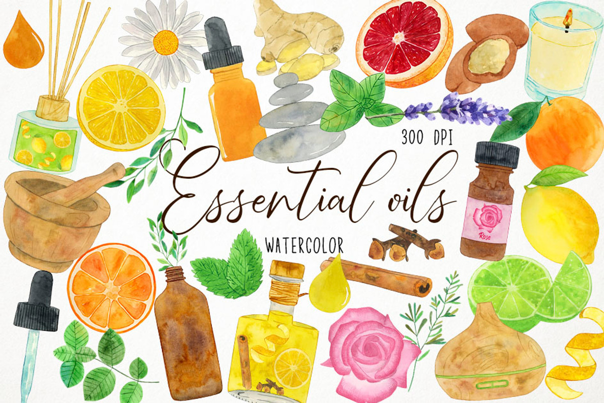 Watercolor Essential Oils Clipart, an Illustration by Paulaparaula (Photo 1 of 3)