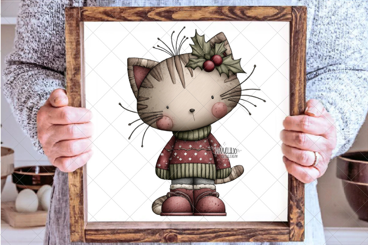 Whimsical Christmas Cat Clipart, an Illustration by SinaCreation (Photo 7 of 8)