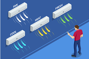 Isometric man using remote to, a Technology Illustration by Golden Sikorka