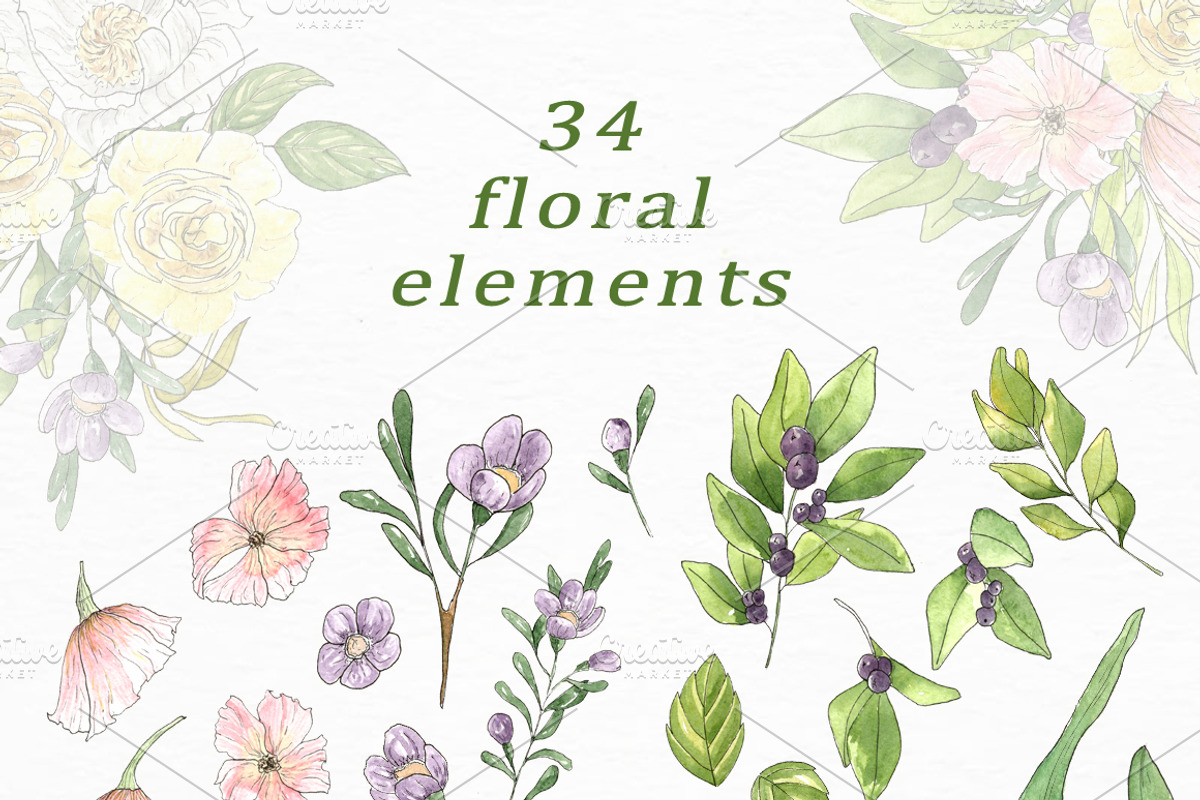Summer Flowers - Watercolor Set, an Illustration by OlgaSerbun (Photo 2 of 8)