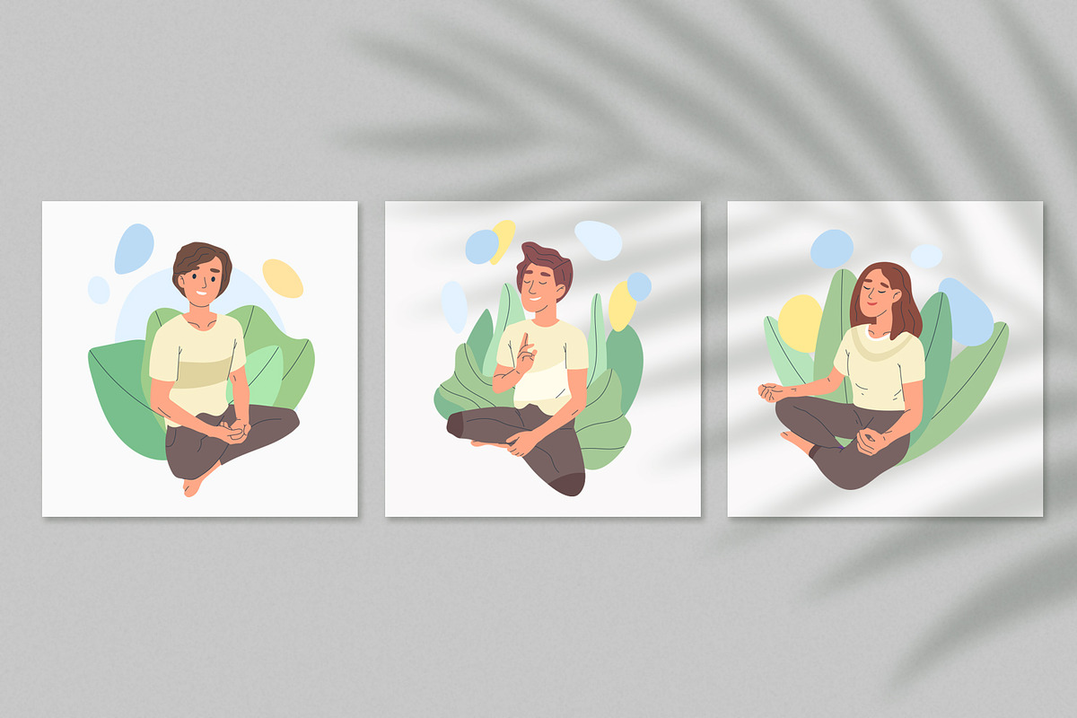 Meditating yoga peaceful characters, a Person Illustration by GreenSky (Photo 3 of 5)